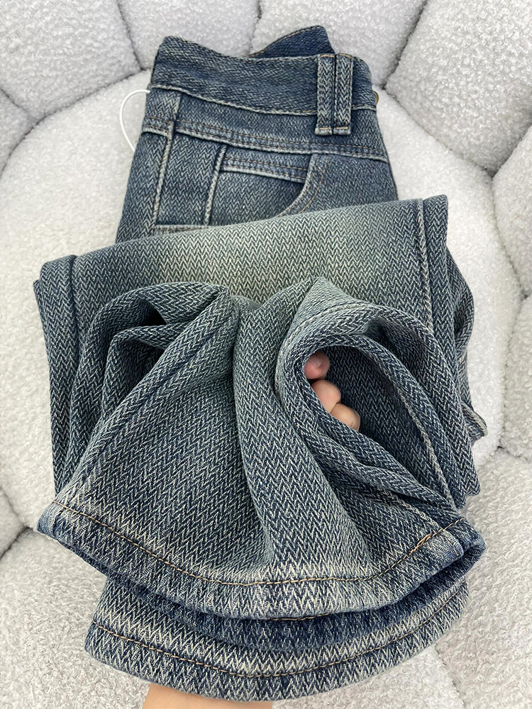 여성 빅사이즈 하이웨스트 와이드 데님 가을 겨울 슬림핏 팬츠 블루 페티트 S 40.0-45.0kg - 상품 이미지