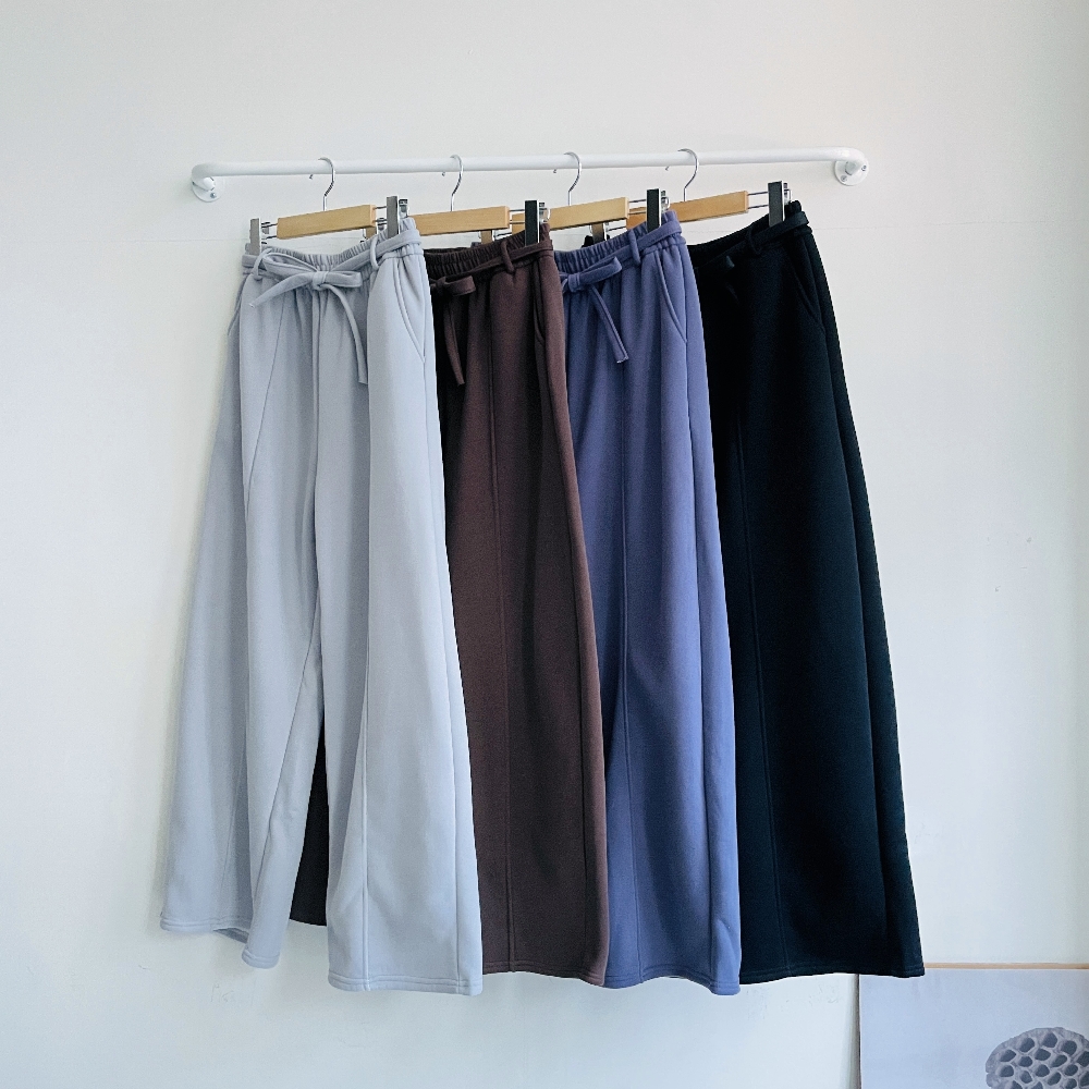 벌룬 커브드 기모 와이드 여성 통바지 - 상세 이미지 5