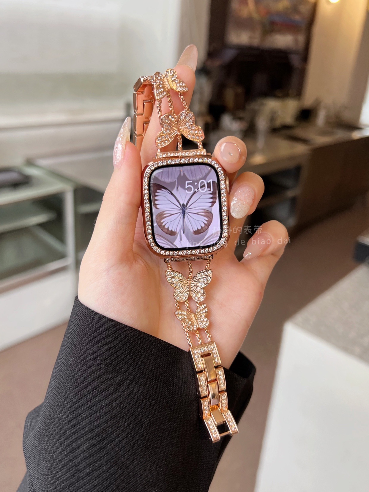 워치 밴드 큐빅 장식 꽃 무늬 플로럴 시계줄 여성용 실버 iWatch 10-11 42mm - 상세 이미지 3