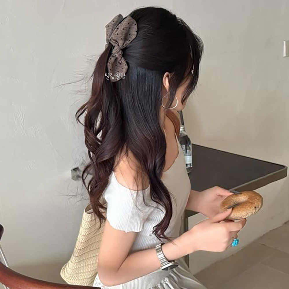 폴카 도트 리본집게핀 예쁜 바나나헤어핀 포니테일 머리삔 - 상세 이미지 5