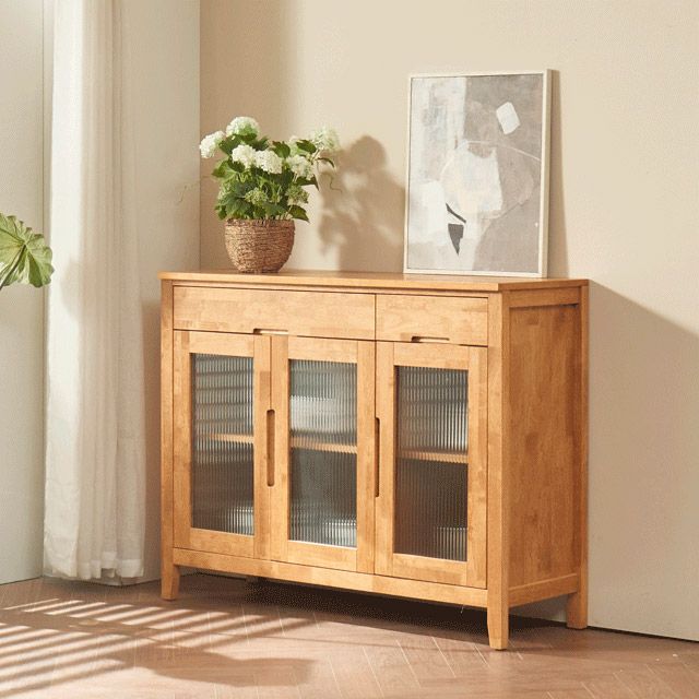 가구의서 고무나무 원목 주방 수납장 1200x400x930mm, 2단, 내추럴 - 상품 이미지