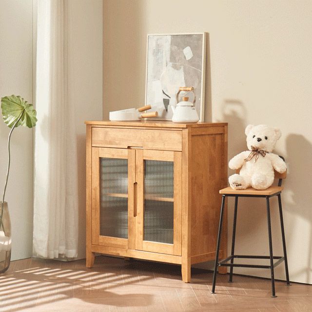 가구의서 고무나무 원목 주방 수납장 800x400x930mm, 2단, 내추럴 - 상품 이미지