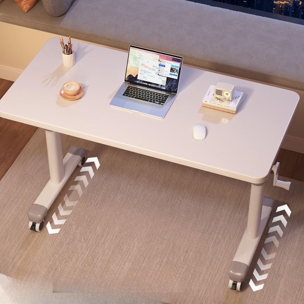 모션데스크 수동 높이조절 이동식 튼튼한 바퀴형 스탠딩 키높이 고정형 흰색 80x60cm - 상세 이미지 3