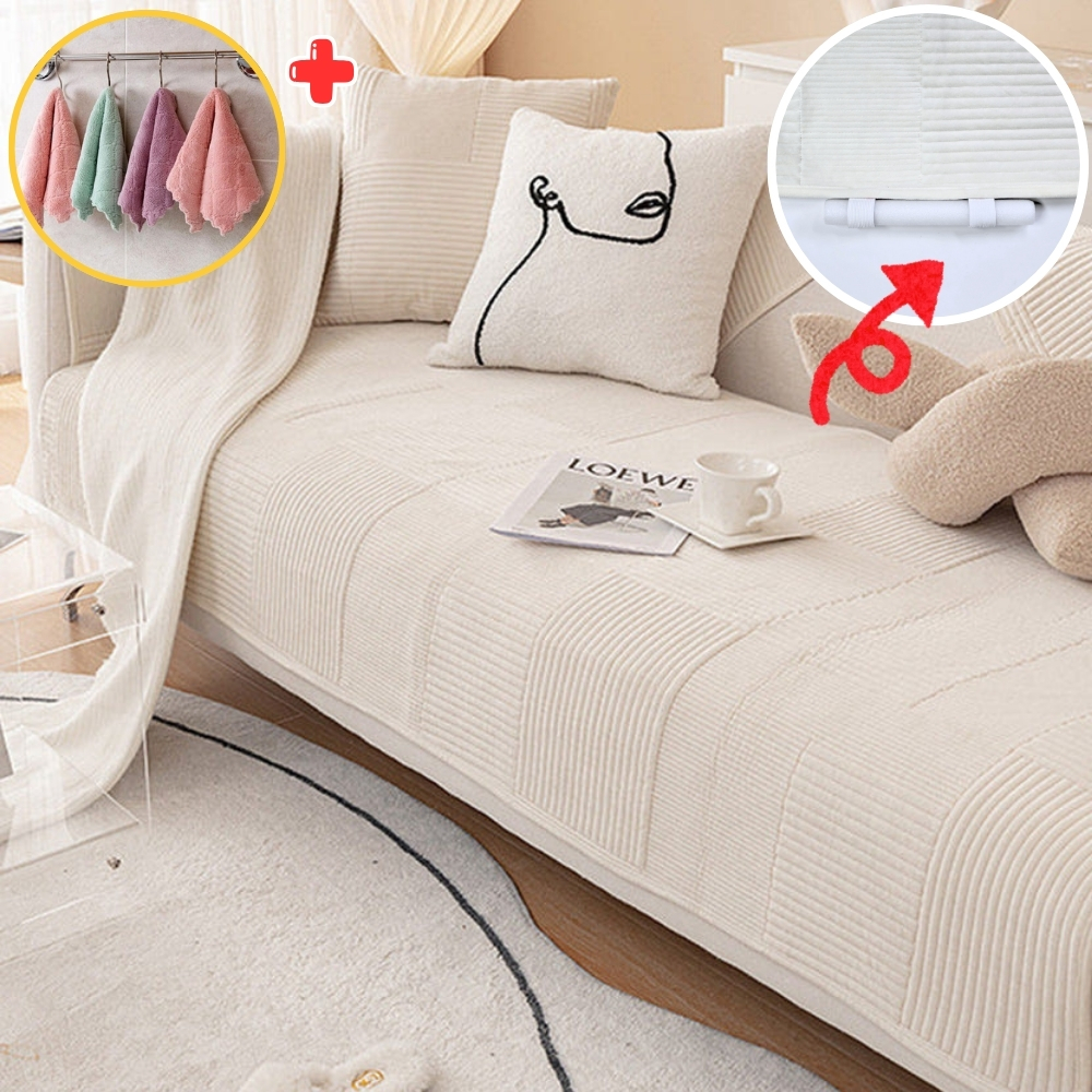 겨울 극세사 쇼파패드 넓은 6인용 논슬립 돌 흙 소파매트 토퍼 깔개 라인화이트 90x280