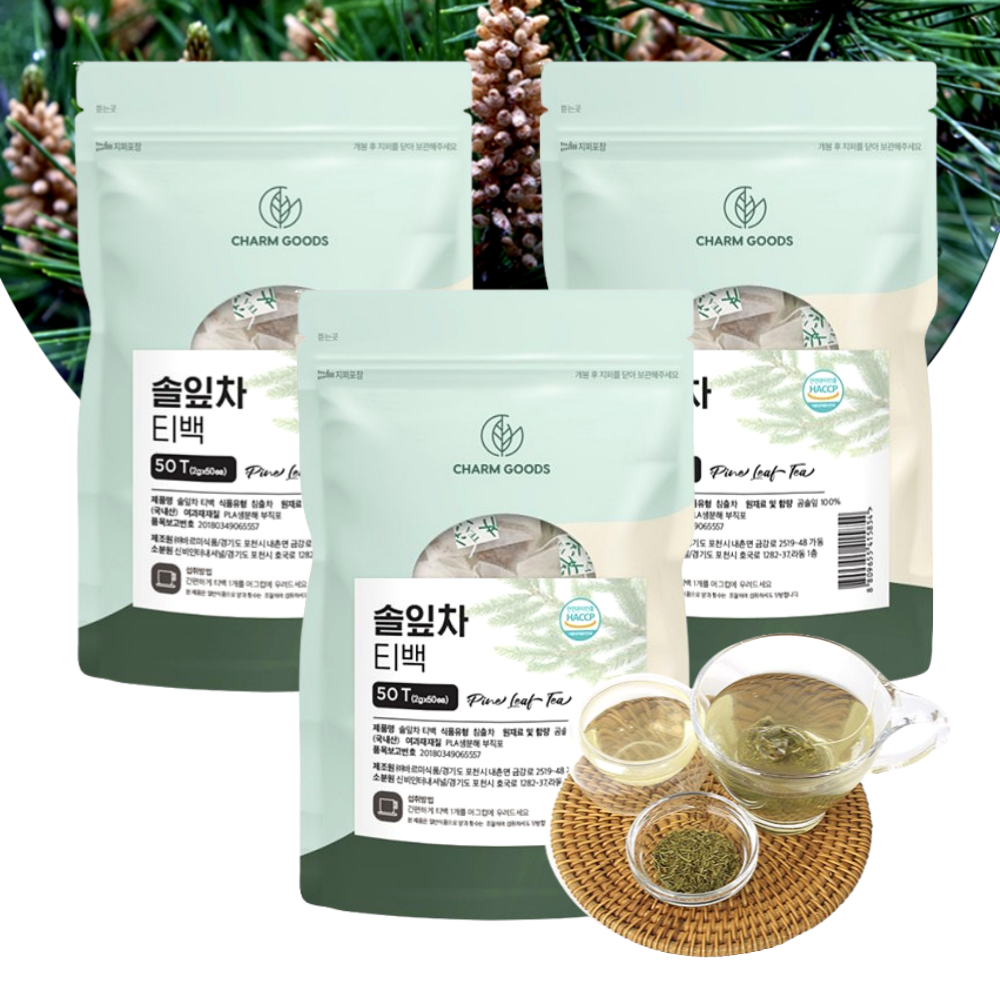 솔잎차 티백 100% 국산 소나무잎 송엽차 효능 카페인없는 노폐물배출 차 대용량50티백3팩 - 상품 이미지