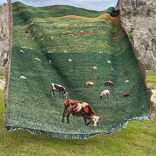 후지산 풍경 담요 겸 벽장식 태피스트리 130x160cm 사계절용 두툼한 니트 패브릭 - 상세 이미지 2