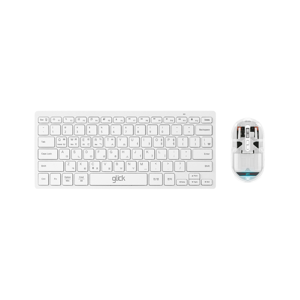 지클릭커 오피스프로 WMK340 움직이는 마카롱 슬림 키보드 투명 블루투스 무선 마우스 세트 화이트 - 상품 이미지