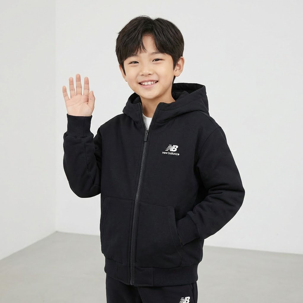 [국내매장판] 뉴발란스 키즈 주니어 후드 집업 자켓 남아 여아 공용 가디건 점퍼 블랙, 160 이미지 6
