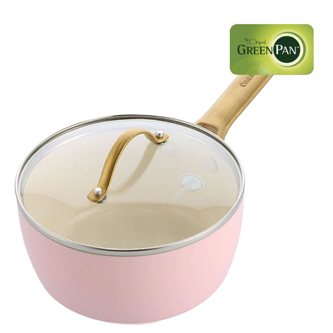 그린팬 파도바 세라믹 논스틱 코팅 인덕션 골드 스텐 뚜껑 편수냄비 2L 18cm, 블러쉬핑크 - 상품 이미지