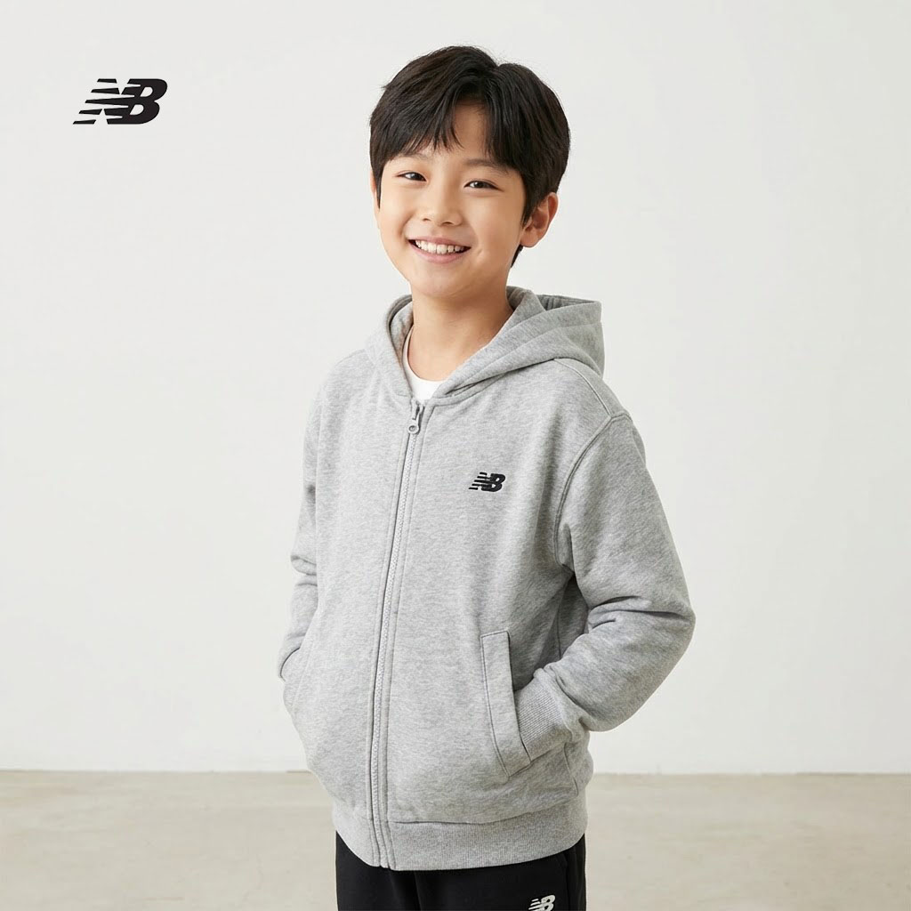 [국내매장판] 뉴발란스 키즈 주니어 후드 집업 자켓 남아 여아 공용 가디건 점퍼 그레이, 140 - 상품 이미지