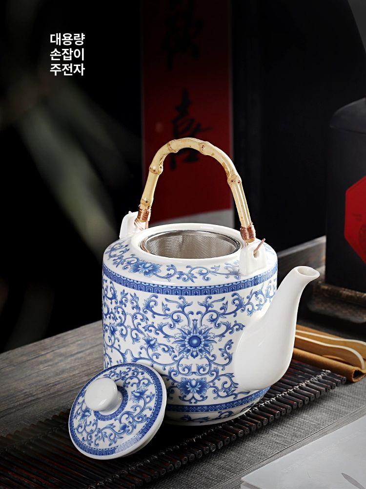 고급스러운 청자 술병 도자기 주기 전통 가마 선물용황금 단색 1.2l 대나무 손잡이 - 상세 이미지 4