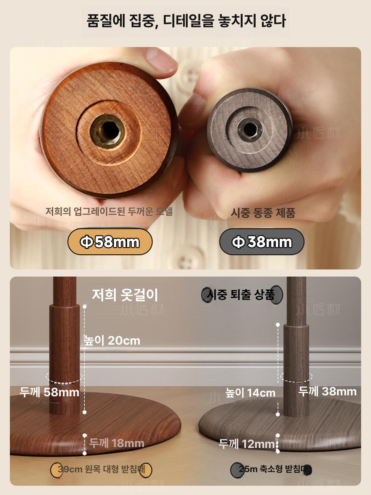 스탠드 철제 접이식 드레스룸 이동식 옷가게 원룸 수납 너도밤나무 45mm 39cm 월넛 8후크 - 상세 이미지 4