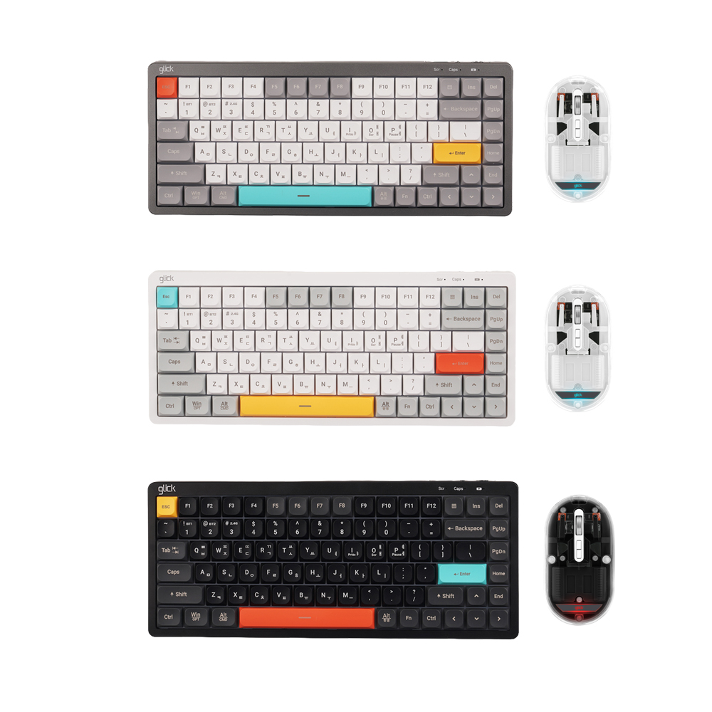 지클릭커 오피스프로 WMK840 사일런스L 블록 로우프로파일 무소음 키보드 투명 블루투스 무선 마우스 세트 84키 스톤 블록 - 상세 이미지 2
