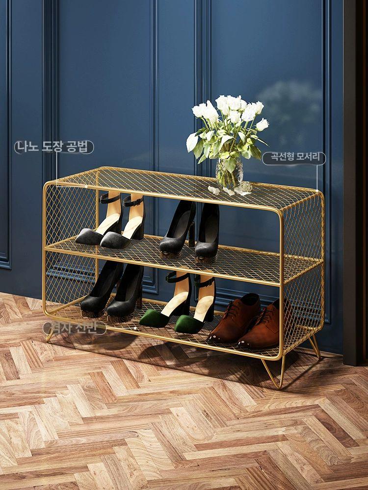벤치형 골드 거실 벤치 헬스장 철제 북유럽 신발 수납 3단 골드 신발장 60 x 27x50cm - 상세 이미지 5