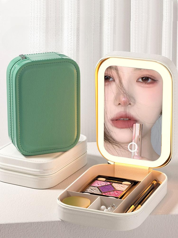 LED 메이크업 파우치 거울 여행용 화장 조명 사각 프레시그린 내장조명거울 - 상품 이미지