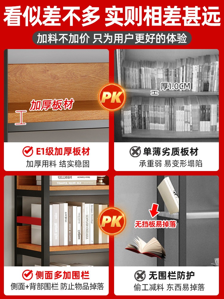 도서 정리 책장 인테리어 책꽂이 진열 선반 가구 보관 수납장 선반대 높이조절4층120cmx117cm - 상세 이미지 4