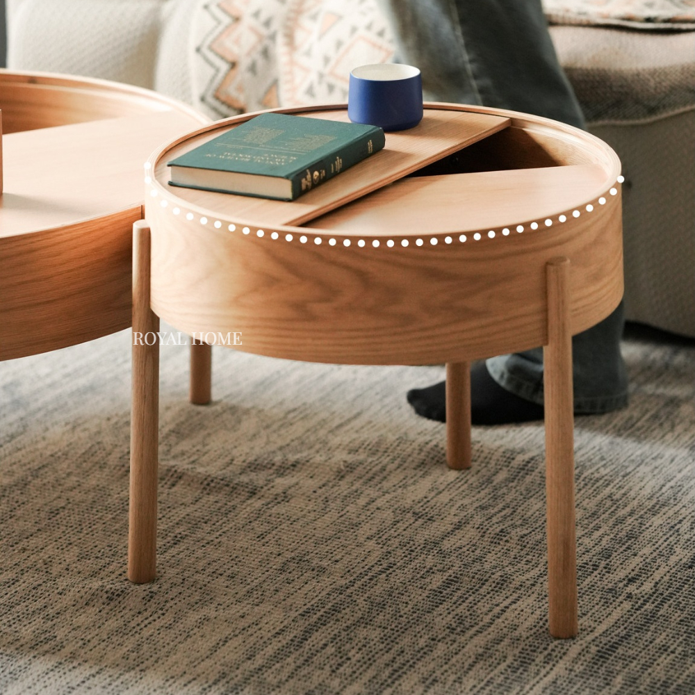 Turning Table 원목 원형 수납형 소파 테이블 거실꾸미기 54cm - 상세 이미지 4