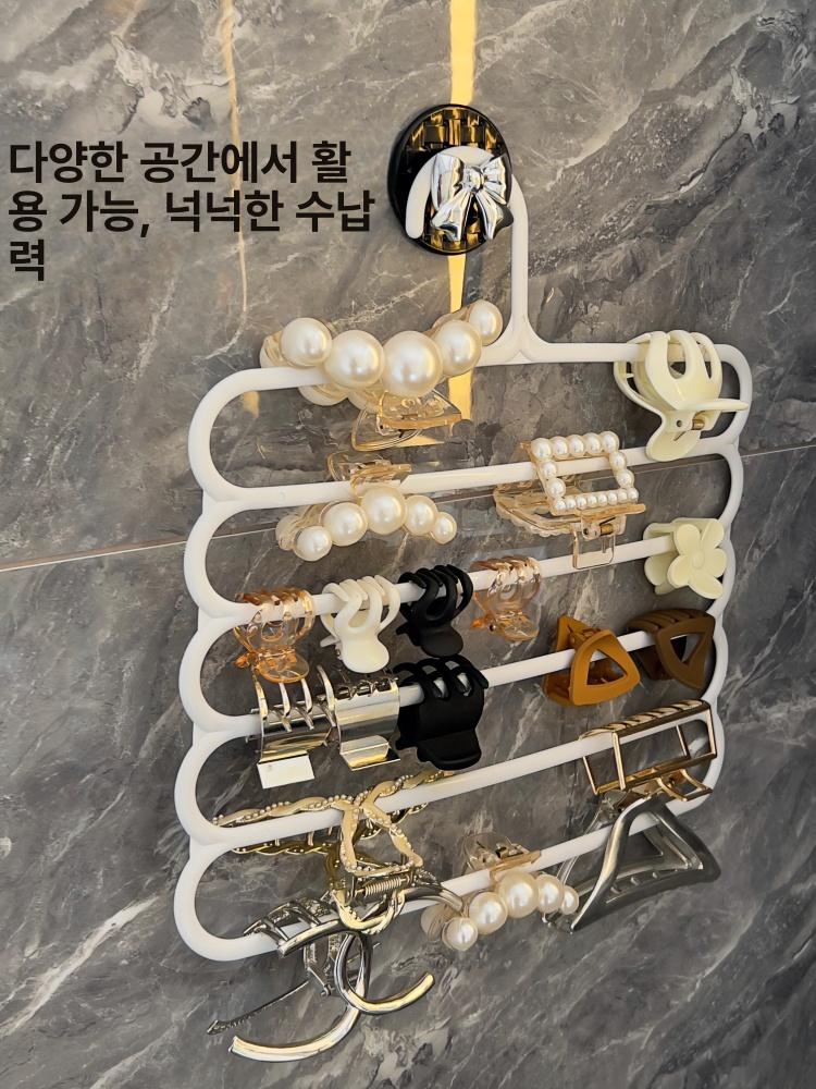 헤어집게핀 정리대 머리핀 홀더 핀꽂이 걸이 크림화이트 후크 없음 5칸 옷걸이 - 상세 이미지 2