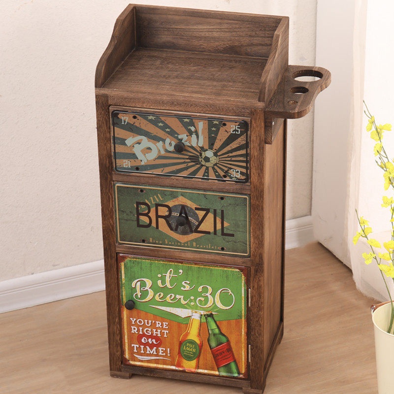 수납장 바버샵 서랍 빈티지 우드 카운터 협탁 가구 정리 보관함장 다용도 검정B형서랍37x27x84 - 상품 이미지