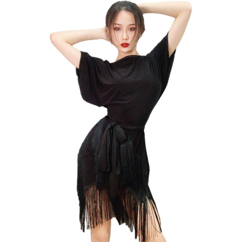 공연의상 왈츠 여성 프리사이즈 의상 원피스 스포츠댄스 블랙 프리사이즈 - 상세 이미지 5