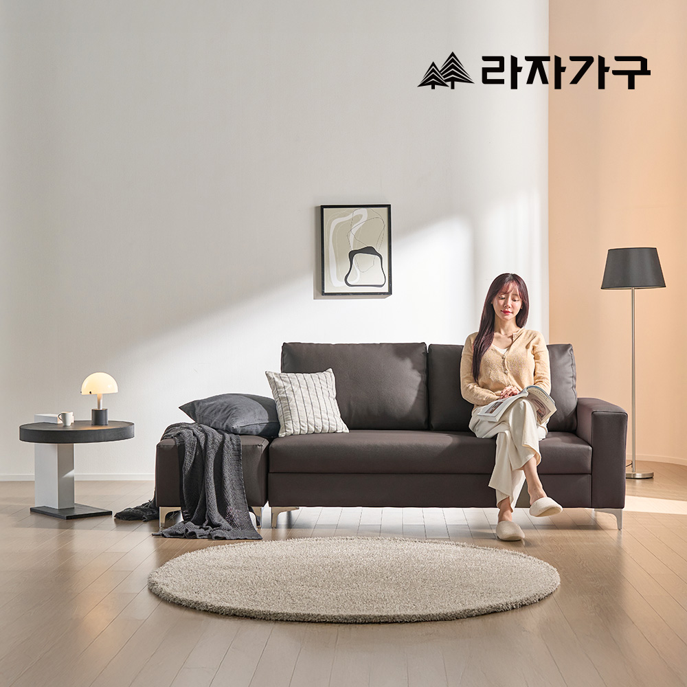라자가구 소마 에어 라텍스 가죽 3인 한팔형 소파+스툴