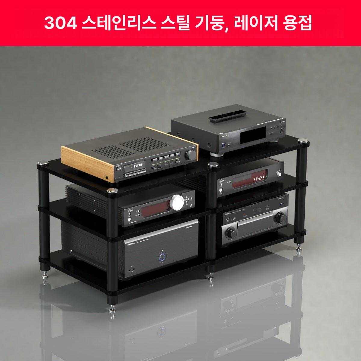 오디오선반 오디오장 앵글 2단 가구 음향 장식대 4단 내추럴우드보드 블랙 - 상세 이미지 2