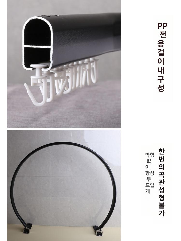 봉세트 방수 곰팡이 방지 커튼 욕실 파티션 투명 탈의실 리넨그레이 욕실 커버 높이 200cmx지름 110cm - 상세 이미지 4