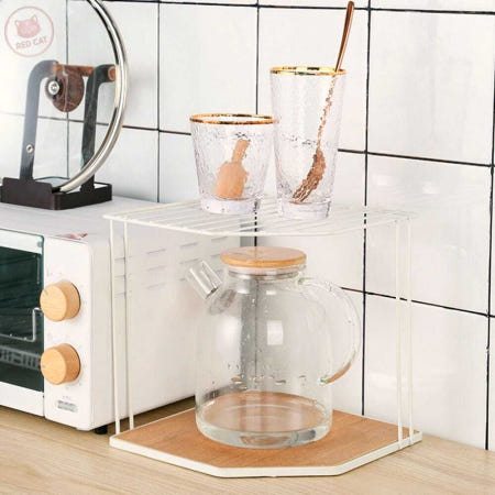 2단 코너 선반 우드판 화이트 후라이팬정리