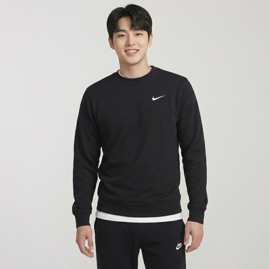 [국내매장판] 나이키 남성 클럽 프렌치 테리 크루 맨투맨 후드 티셔츠 블랙, 2XL