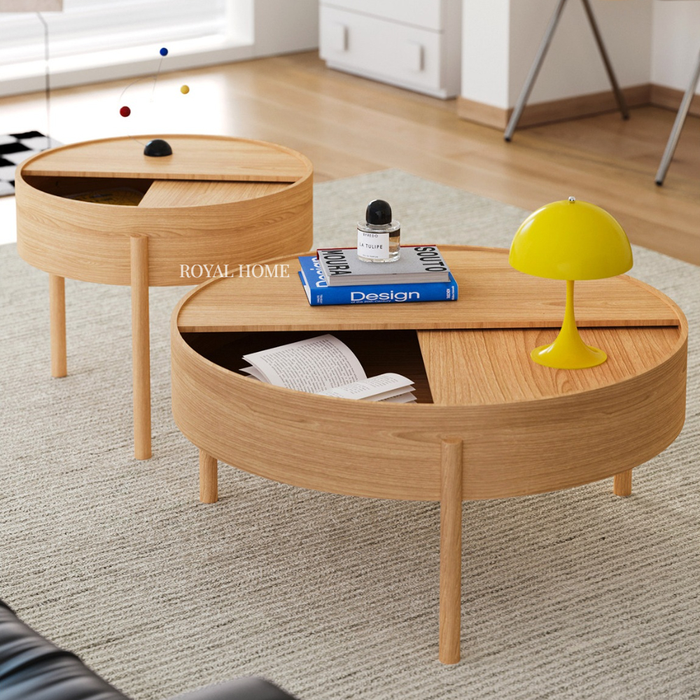 Turning Table 원목 원형 수납형 소파 테이블 거실꾸미기 54cm - 상세 이미지 2