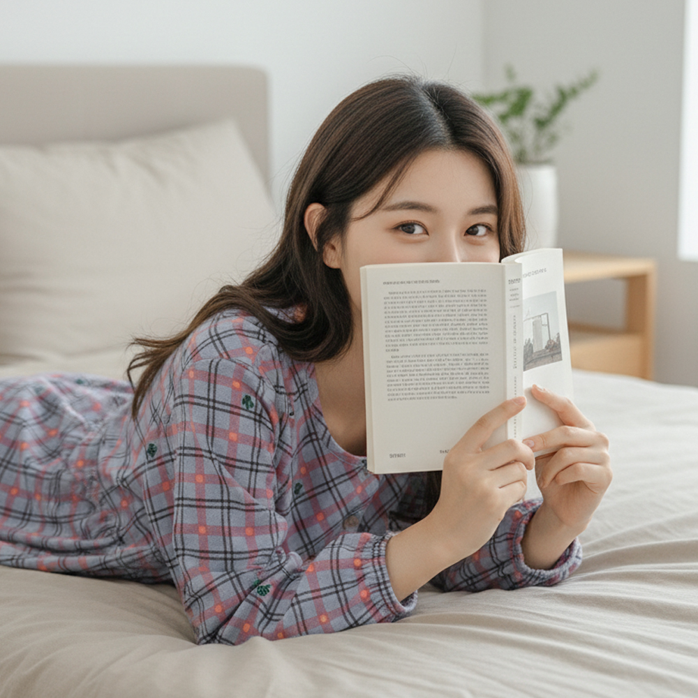여성 스판 잠옷 원피스 빅사이즈 임산부 홈웨어 포근체크D - 상세 이미지 3