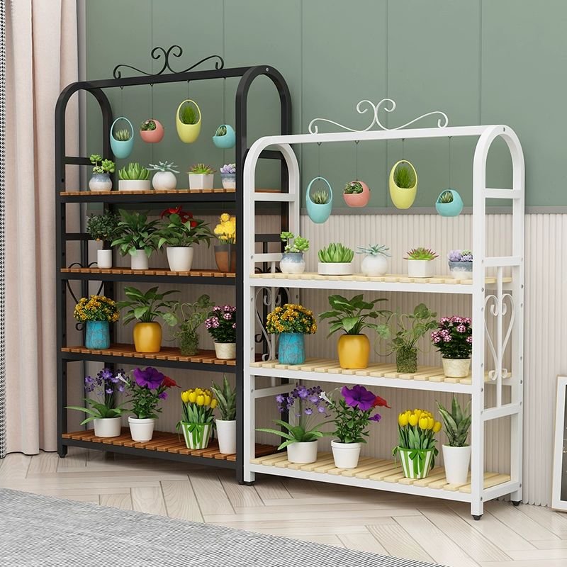 아치형 화분선반 화분정리대 베란다 거실 철제 원목 3단 120 x 35x180 골드 내추럴 우드 - 상세 이미지 2