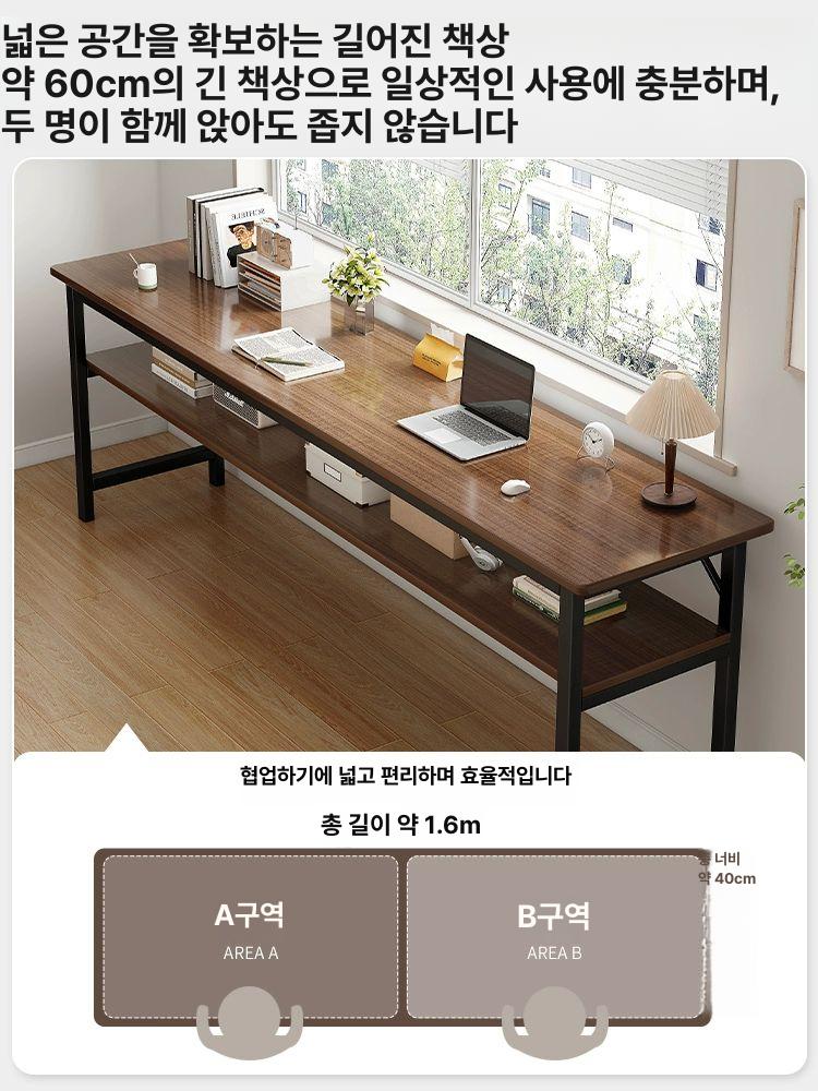 창가테이블 좁고 틈새테이블 월넛 철제 절약 사이드테이블 이중층 헤어라인 블랙오크 80cm - 상세 이미지 2