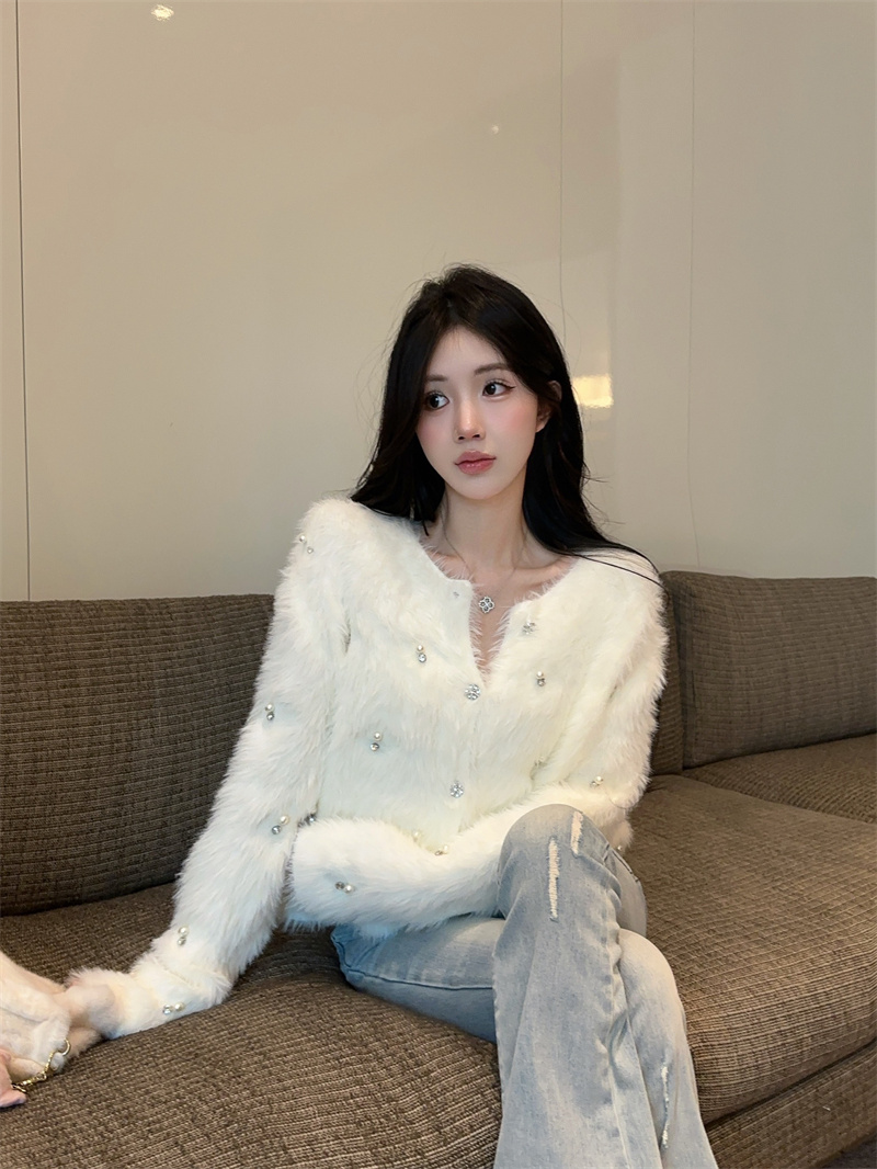 앙고라 보석 퍼 밍크 가디건 이미지 6