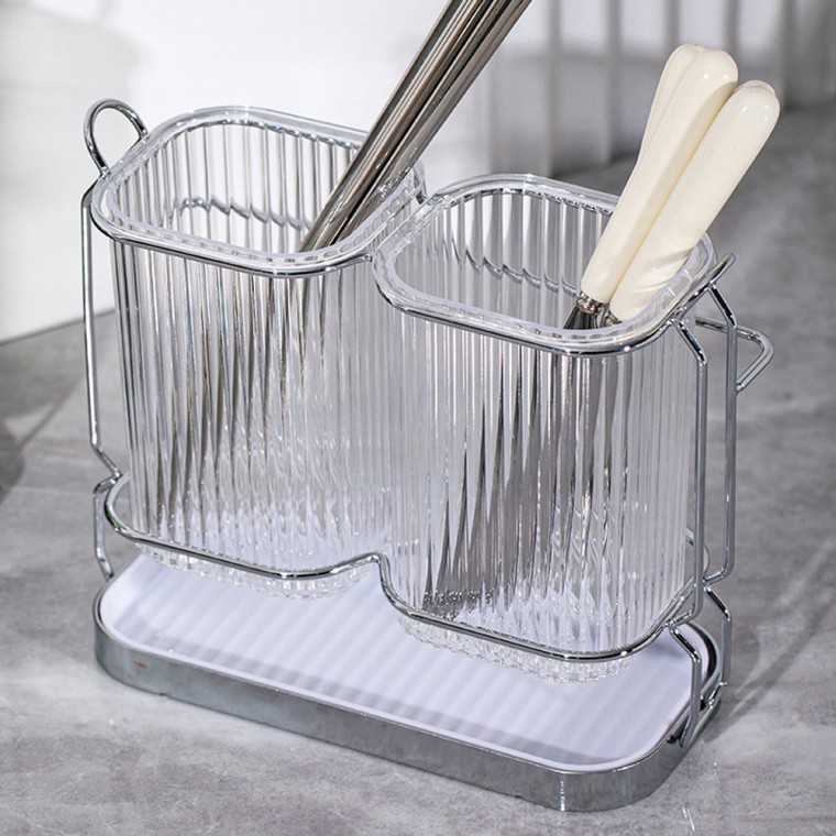 수저꽂이 숟가락통 노르딕키친 2구 투명 수저통 실버