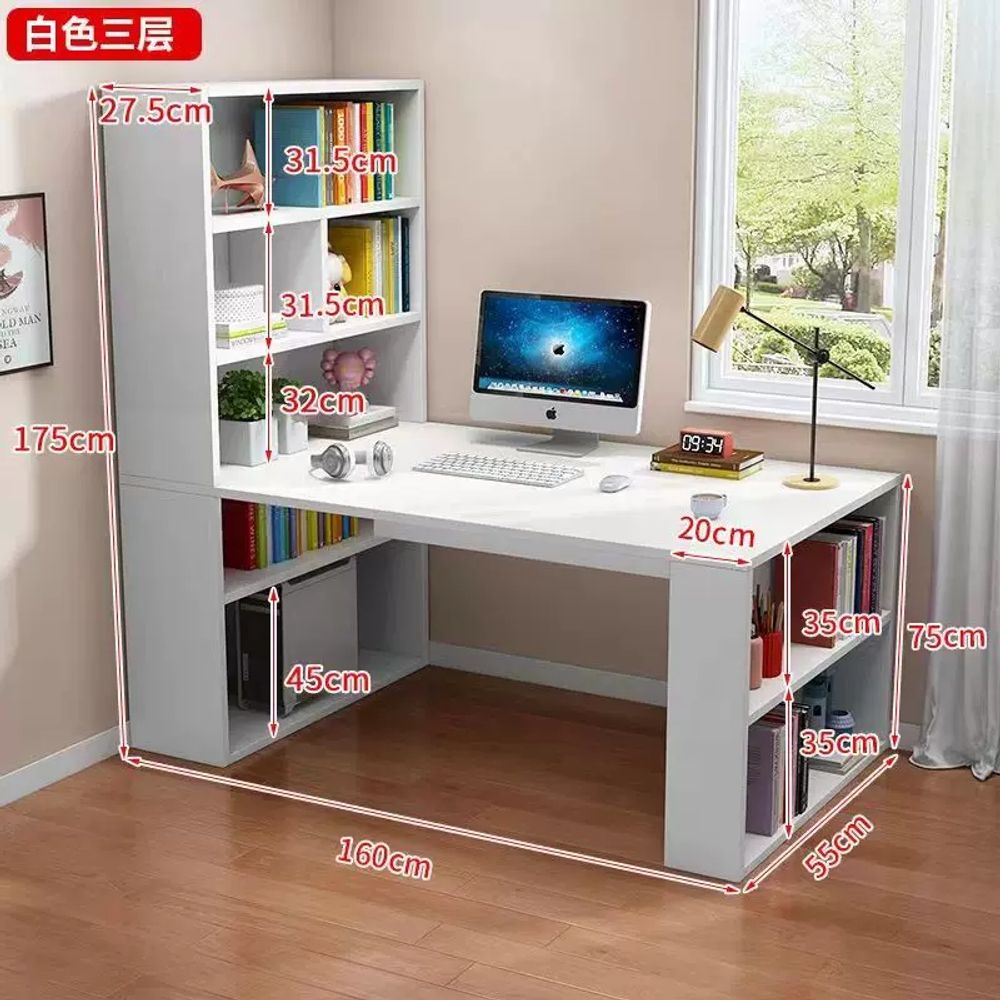 ㄱ자책상L자 코너 테이블 테이블 게이밍 컴퓨터 책장 ㄱ책상 A. 더블 데스크 책꽂이 통합 테이블 학생 홈 스터디 테이블 컴퓨터 테이블 데스크톱 테이블 작업대 창문 - 상세 이미지 4