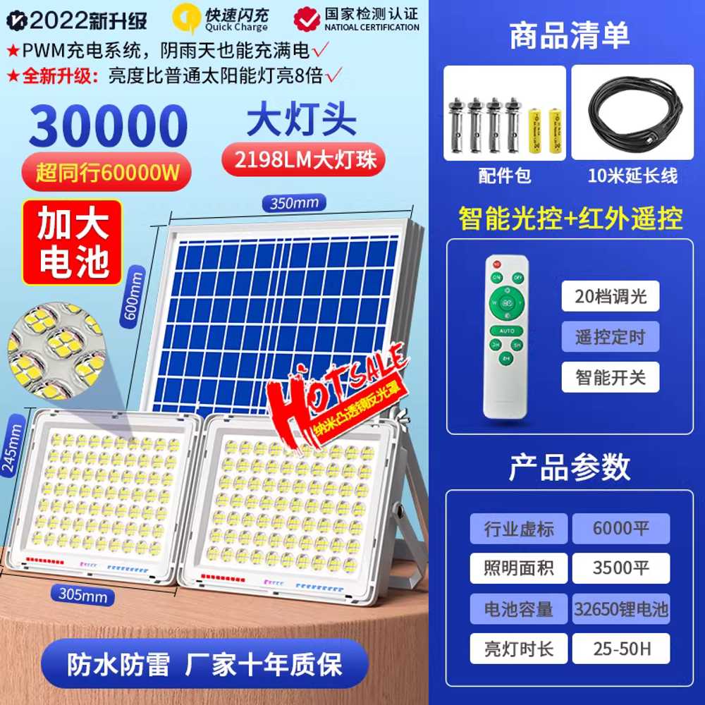벽등 외벽 조명 태양광 센서 LED 벽부등 농촌 야외 20000W 조명기구 1-2개 / 3000m2 이미지 7