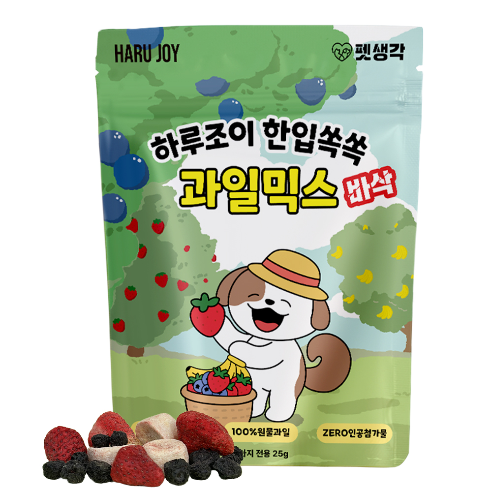 펫생각 믹스 동결건조 강아지 간식 비건 알러지 딸기 바나나 블루베리 과일, 25g, 1개 제품 이미지