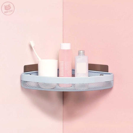 스텐망 접착식 코너선반 블루 화장실벽선반