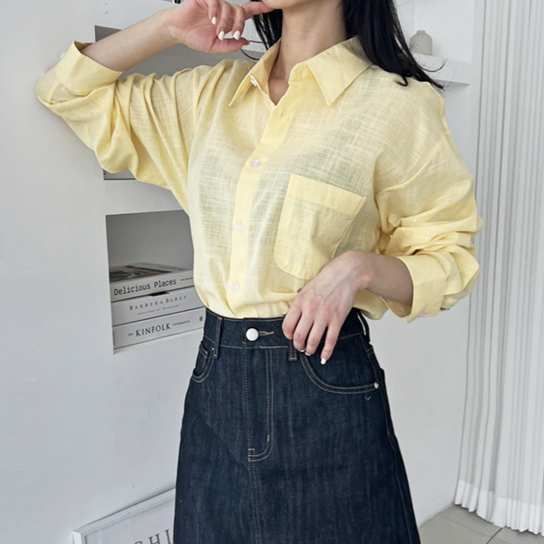 루즈핏 여자 오버핏 셔츠 데일리 여성 린넨 셔츠 간절기 블라우스 - 상품 이미지