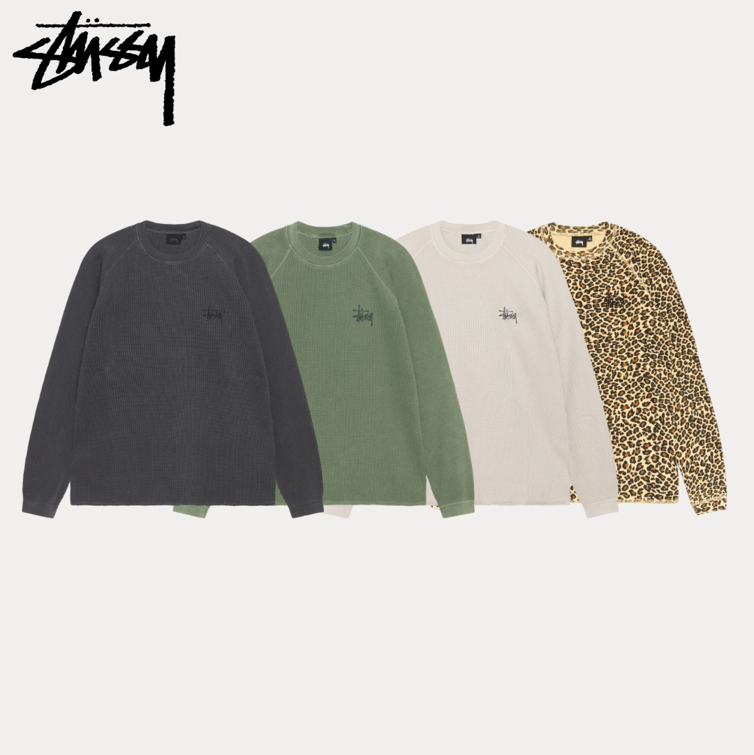 스투시 베이직 써멀 긴팔티 와플니트 피그먼트 남녀공용 릴렉스핏 티셔츠 맨투맨 여성 남성