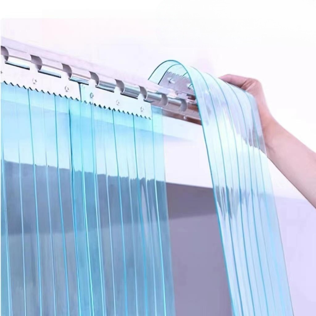 방풍비닐 pvc 투명커텐 방한문 업소용 보온 우레탄커튼 플랫 하이 투명 화이트 1.2mm 폭 1.20m x 높이 2.0m 8줄 - 상품 이미지