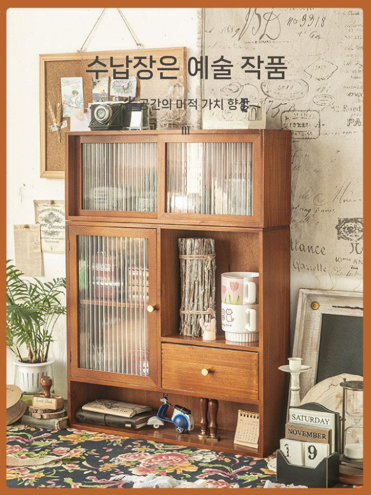 빈티지 원목 미니 수납장 슬라이딩 인테리어 미닫이 진열장 소품 - 상세 이미지 4