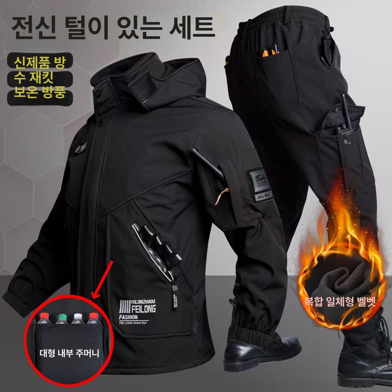 오토바이 방한복 배달대행 겨울 보온 슈트 방수 라이더 블랙 165 90~57.5kg - 상세 이미지 4