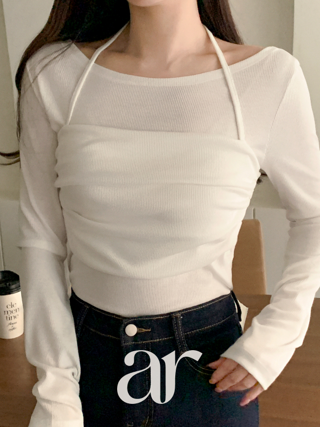 드레이프 홀터넥 뷔스티에 레이어드 긴팔 티셔츠 ts4373 이미지 4