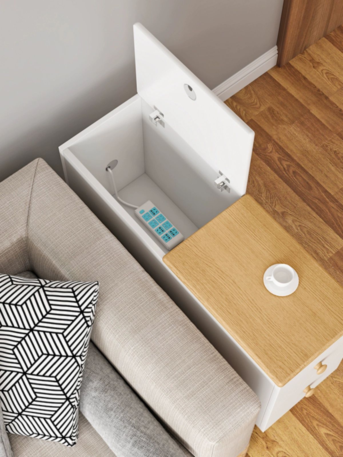 소파 틈새 수납 쇼파 탁자 사이드 침대옆 거실 서랍 서랍 2개 바퀴 포함 80 x 30x49 - 상세 이미지 3