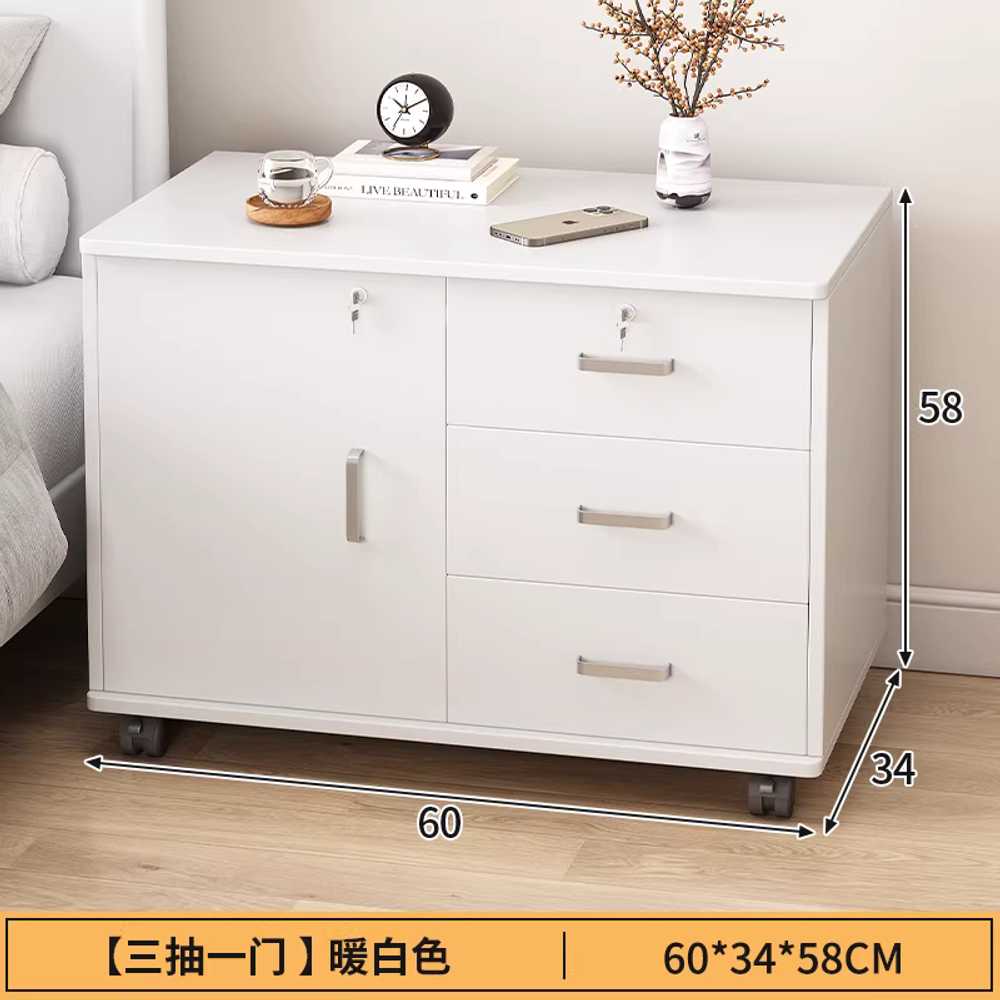 이동서랍장 바퀴 사무실 책상서랍 이동식 보관함 잠금 서랍 3개 문 1개 흰색 60x34x58cm 이미지 6