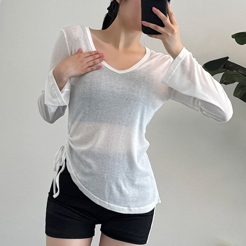 시스루 루즈핏 요가 커버업 긴팔 브이넥 여성 박대표마켓 - 상세 이미지 5