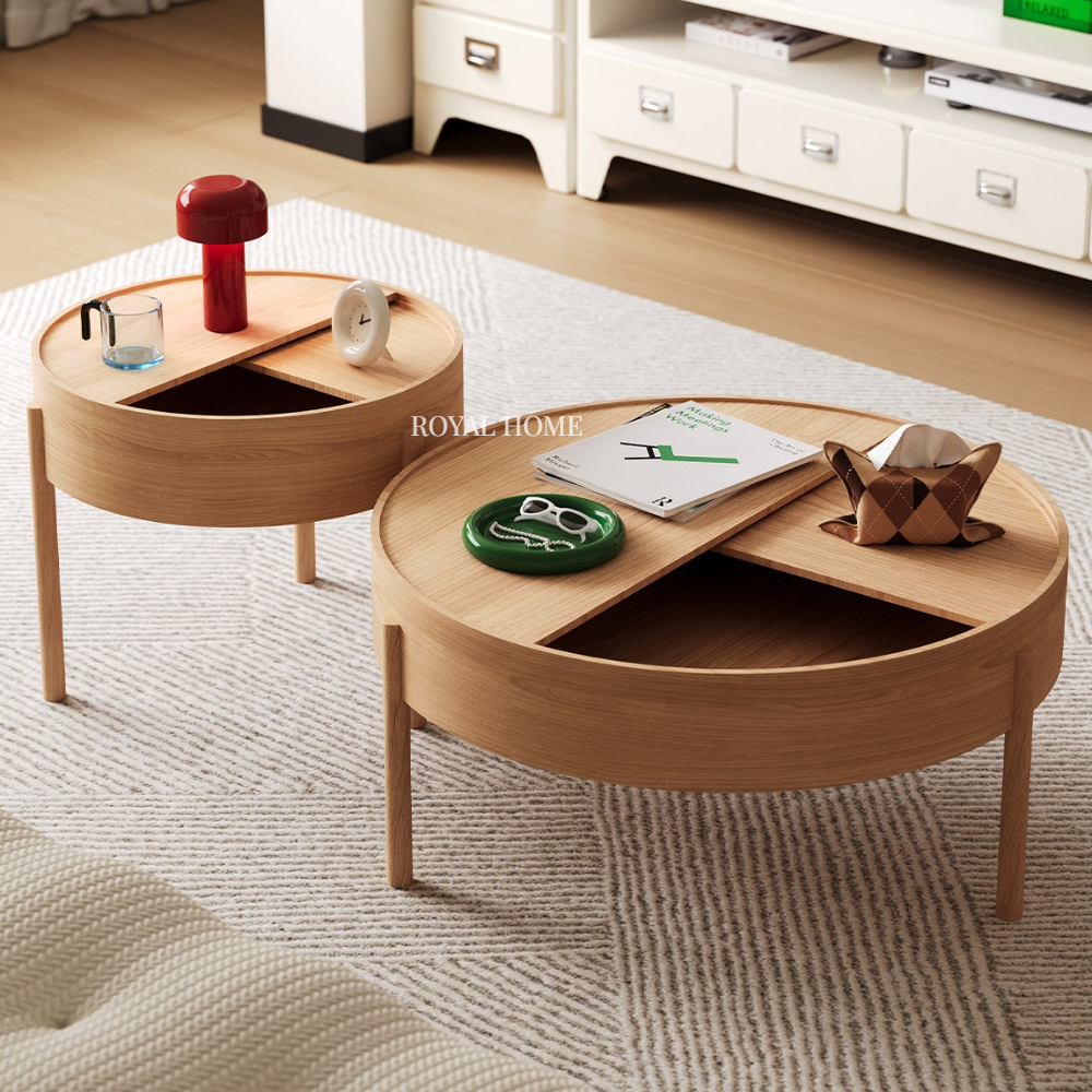 Turning Table 원목 원형 수납형 소파 테이블 거실꾸미기 54cm - 상품 이미지
