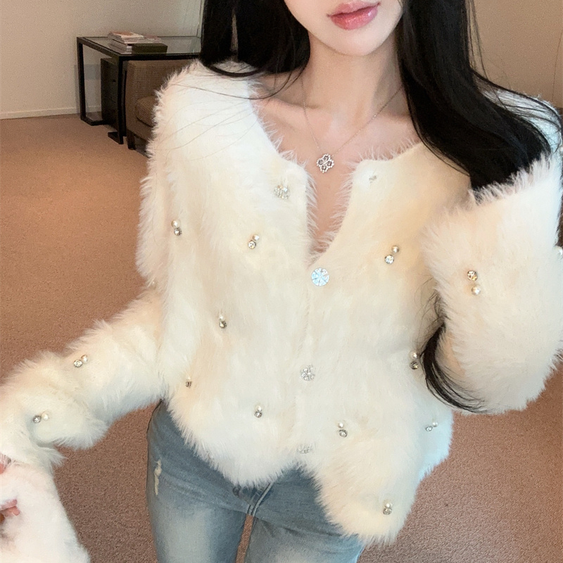 앙고라 보석 퍼 밍크 가디건 - 상품 이미지